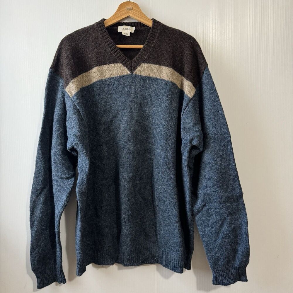 Vintage J Crew Men’s V Neck Shetland Wool Sweater Size XL 90’s Color Block